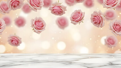 Floating roses cascade gracefully across a textured backdrop, evoking a sense of elegance, beauty and serene atmosphere. valentines day wallpaper background