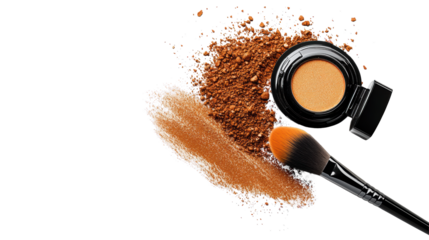 Brown Powder and Makeup Brush on Transparent Background