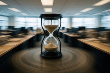 Hourglass in Motion Captures Time Passing in Modern Office