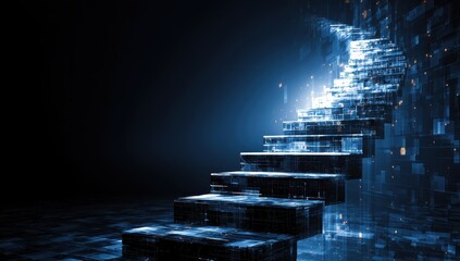 Vibrant photo of Digital Staircase Ascending into Light with Data Elements