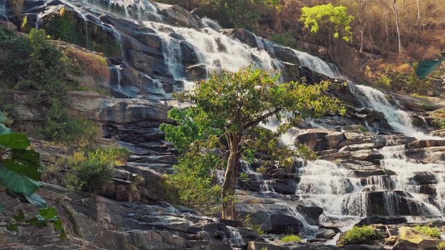Thailand waterfall Mae Ya waterfall 280 meters tall waterfall, one of the most beautiful waterfalls Thailand 4K