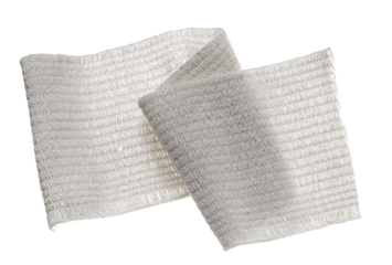 Elastic medical bandage roll flying, first aid isolated on white, clipping path