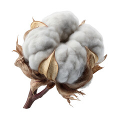 Cotton boll with dry leaves isolated on a transparent background