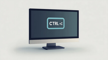 A sleek monitor displays 'CTRL + C,' symbolizing digital copying. Minimalist design emphasizes the simplicity of data transfer. Useful for tutorials, blogs, or technology concepts.