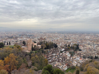 Fototapeta premium views of Granada from the Alhambra. Panoramic view of Granada with Alhambra visible.