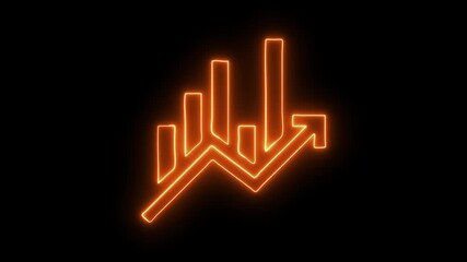 Neon Business growth concept in graph chart showing marketing sales profit increasing to future target. Business graph success Statistics bars columns growth animation