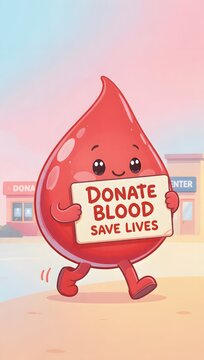 Donate Blood Save Lives Awareness Cartoon Illustration