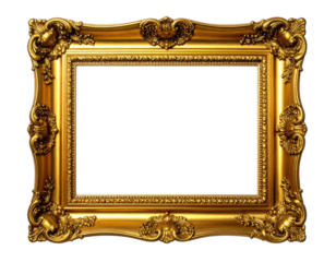 Ornate Baroque Gold Picture Frame on Black Background