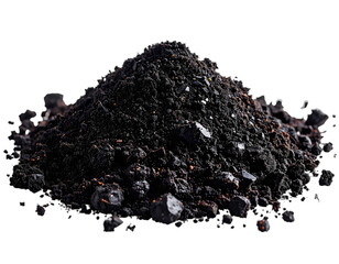 Close-up of dark brown granular substance piled on a black background