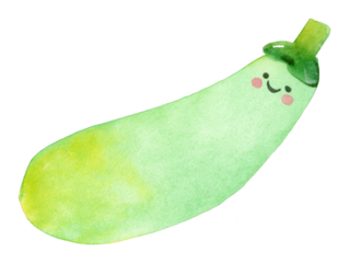 Cute Watercolor Zucchini Illustration with Smiling Face