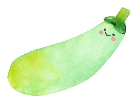 Cute Watercolor Zucchini Illustration with Smiling Face - Powered by Adobe