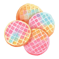 Obraz premium Watercolor Rainbow Waffles. Colorful Dessert Illustration.