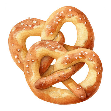 Watercolor Pretzel Illustration - Freshly Baked and Salted