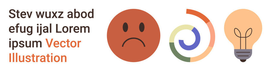 Emotional states, creativity, problem-solving, innovation, design thinking, and teamwork. Sad face, circular graphic and lightbulb icons. Emotional states and creativity concept © robu_s