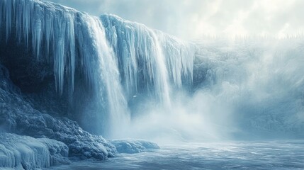 A frozen waterfall mid-motion