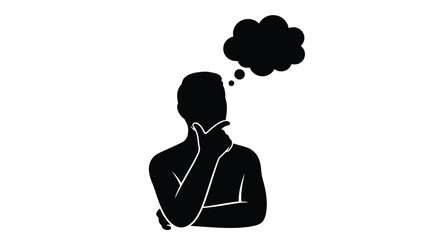 A thoughtful man in black pondering with a cloud a striking silhouette