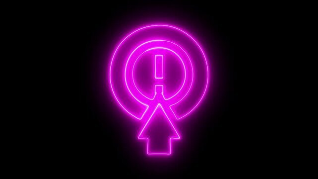 Neon power reset button sign animation with arrow icon.  Neon power button animation Neon power sign. Neon power button animation. Glowing Button Turn on and Off Animation.