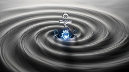 Shiny anchor dropping into water creating ripples