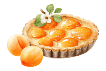 Watercolor Apricot Tart with Fresh Apricots