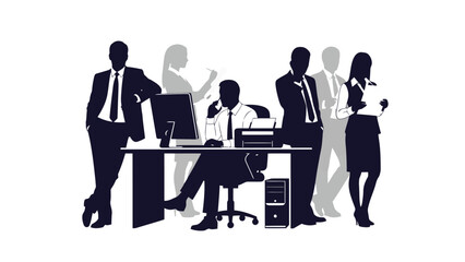 Silhouette of diverse business professionals collaborating and working together in a modern office environment.