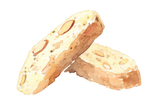 Watercolor Biscotti Cookies, Italian Dessert Illustration
