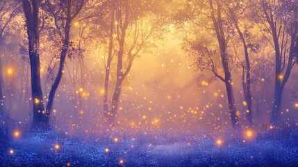 A mystical forest panorama at twilight