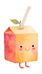 Cute Watercolor Fruit Juice Box Character Illustration