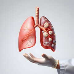 Human lungs held in a gloved hand