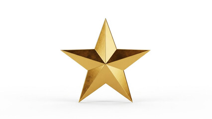 Golden Star Icon in Modern 3D Rendering with Bright Lighting on White Background for Award or Prize