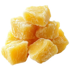Pile of candied ginger pieces isolated on transparent background