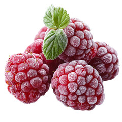 Frosted raspberries isolated on transparent background