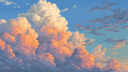 Colorful clouds fill the sky during sunset over a vast landscape with soft light and clear blue above, creating a mix of hues in the evening - Powered by Adobe