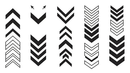 Chevron Arrows in Various Styles and Thicknesses in Black and White for Graphic Design Elements