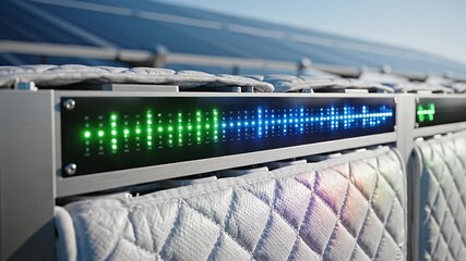 Dynamic LED Audio Visualizer Displaying Sound Waves in Green and Blue Hues on Modern Equipment. - Powered by Adobe