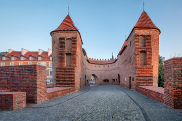 Warsaw Barbican (Barbakan Warszawski) - medieval fortified gateway which is a part of historic fortifications that once encircled Warsaw, Poland