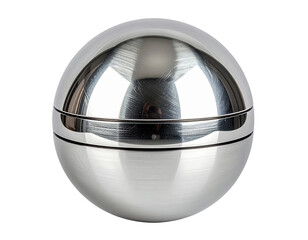 Close-up of a perfectly spherical, reflective metallic object on a black background