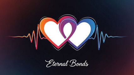 Interconnected Hearts with Heartbeat in Gradient Colors on Dark Background for Health and Wellness Branding
