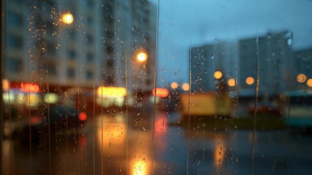 City streets are wet from rain at night with reflections of lights on the ground and buildings in the background