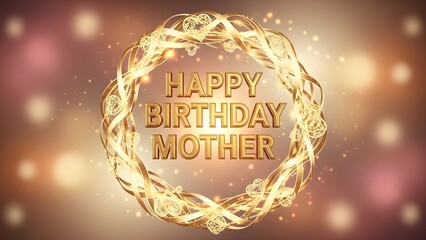 Happy birthday mother gold text with wreath