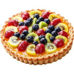 Fruit tart with berries and kiwi isolated on transparent background