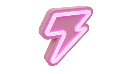 Pink neon lightning bolt glowing sign modern decor isolated on transparency background vibrant energetic playful contemporary illuminated stylish