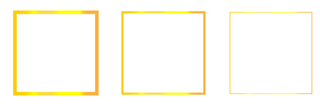 Three square gold frames. Luxury square border, premium golden photo frame. Golden frame