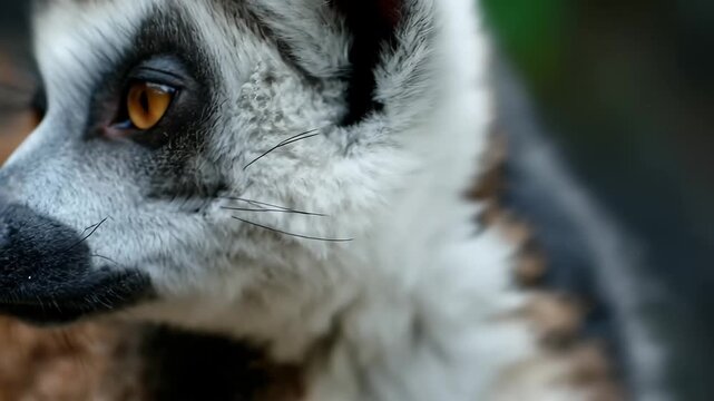 Close view of a lemur with bright eyes showing its features in a dark setting during a studio shoot