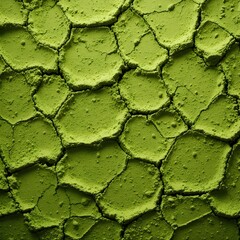 
Cracked surface of matcha powder forming a rugged, organic texture, rich green tones with natural earthy variation, macro close-up view, dry powder texture with fine granules, minimal shadows, soft d
