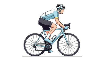 Obraz premium Determined Cyclist Pedaling Fast: Road Bike Racing Athlete Training for Competition, Flat Vector Illustration, Endurance Sport Concept, isolated on transparent background.