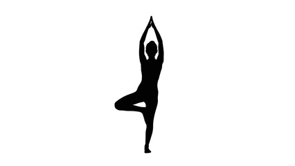 Yoga Tree Pose Silhouette for Meditation and Mindfulness, Spiritual Practice isolated on transparent background for Health and Wellness Design Element.