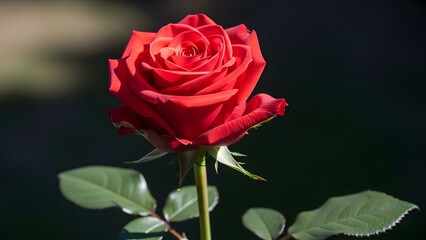 Fototapeta premium Close-up of a vibrant red rose in full bloom against a dark background