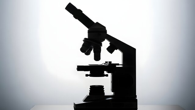 Microscope silhouette on a white background highlighting scientific research