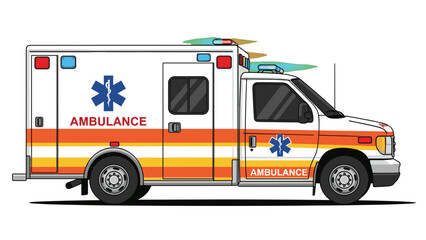 Vector Ambulance Illustration: Cartoon Emergency Vehicle with Flashing Lights. Fast Response Graphic, Isolated on transparent background. Medical Transport Icon.