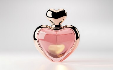 Luxury rose gold heart perfume bottle 3D mockup for Valentine's Day beauty gift, isolated.